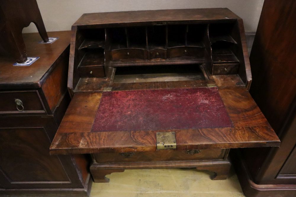 An early 18th century walnut bureau, width 91cm depth 54cm height 98cm